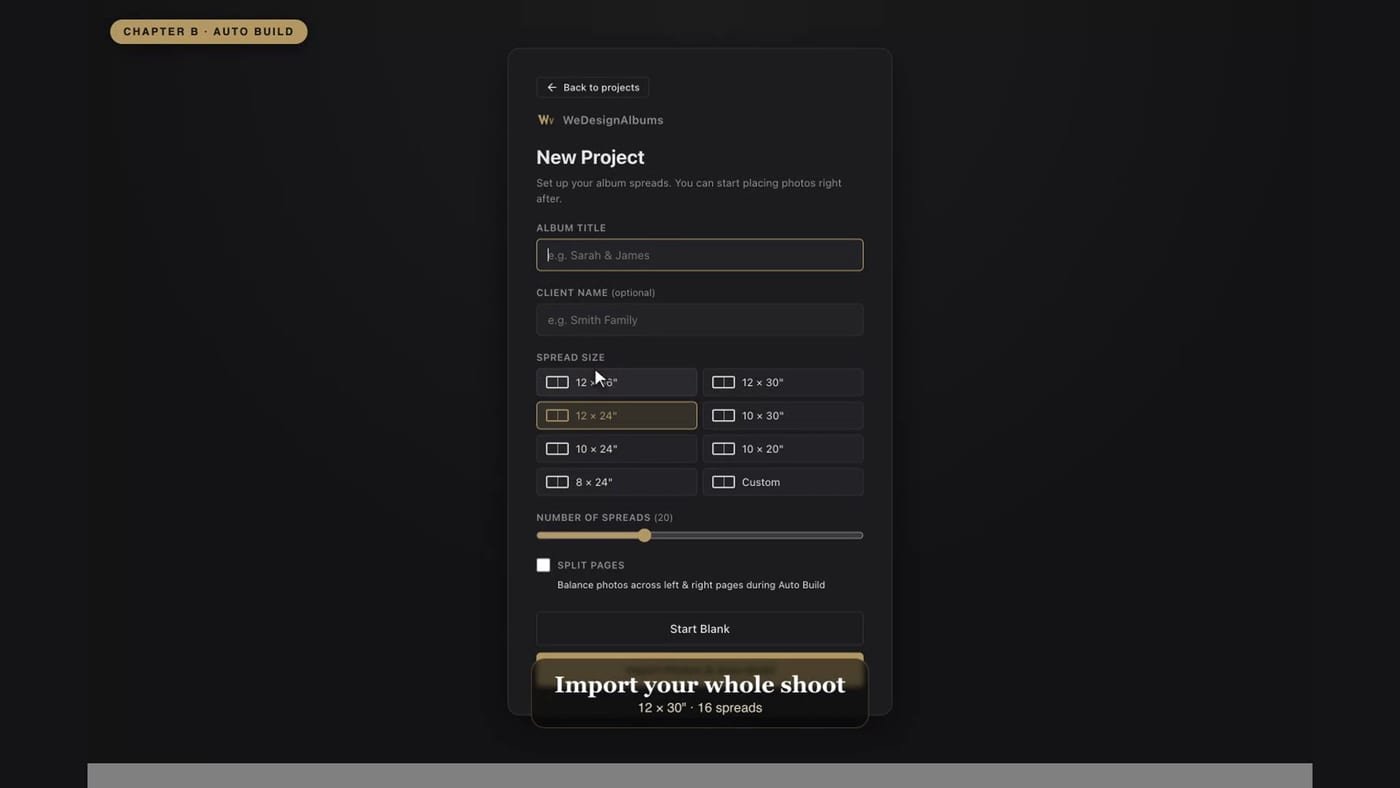 New project setup screen